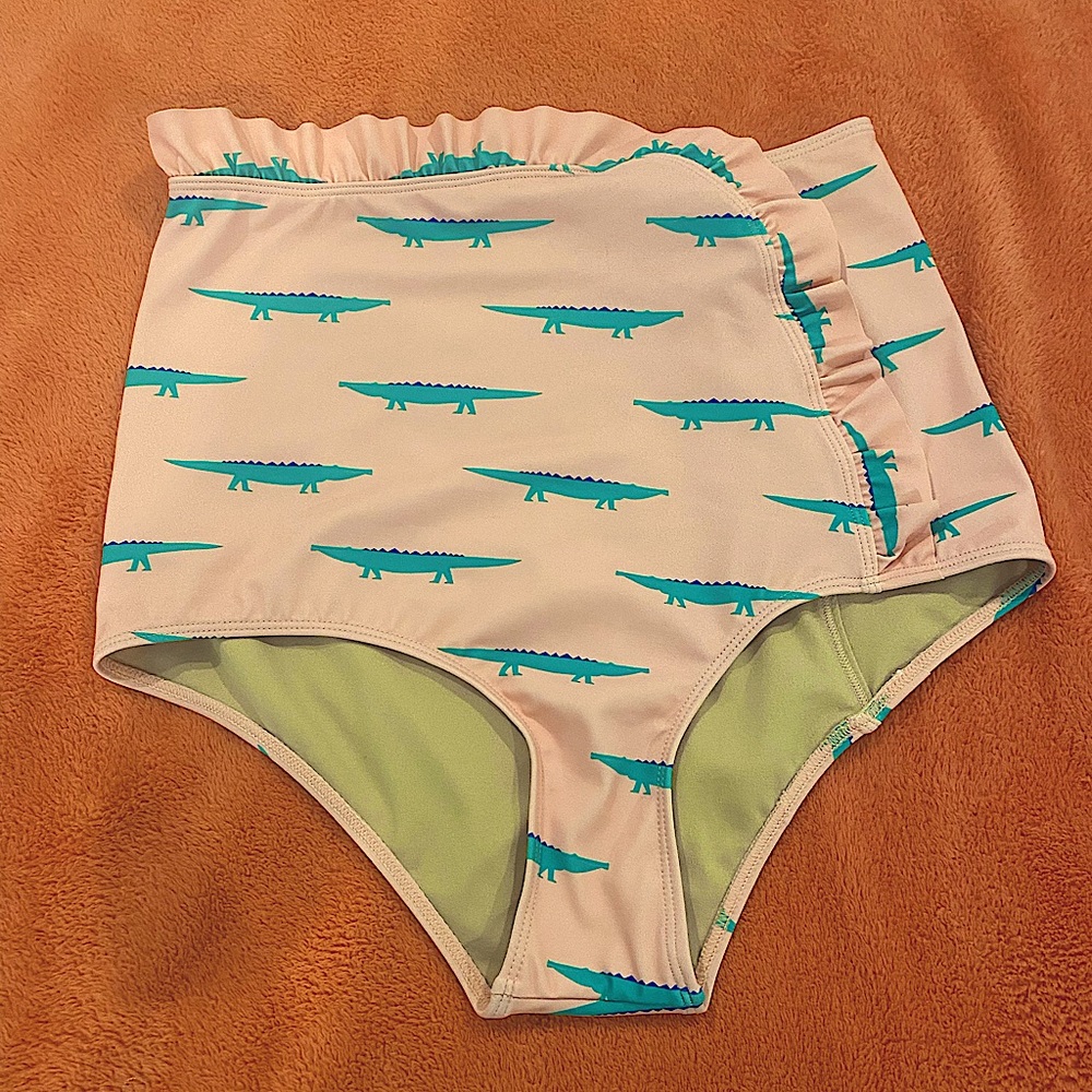 Kortni Jeane Alligator Print Swim Bottoms - Cream and Blue